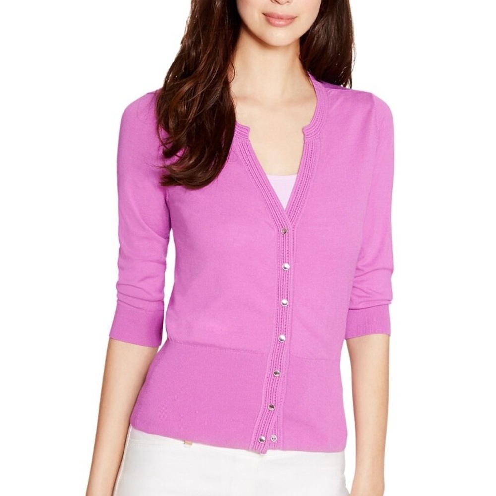 WHBM 3/4 SLEEVE NOTCH NECK CARDIGAN